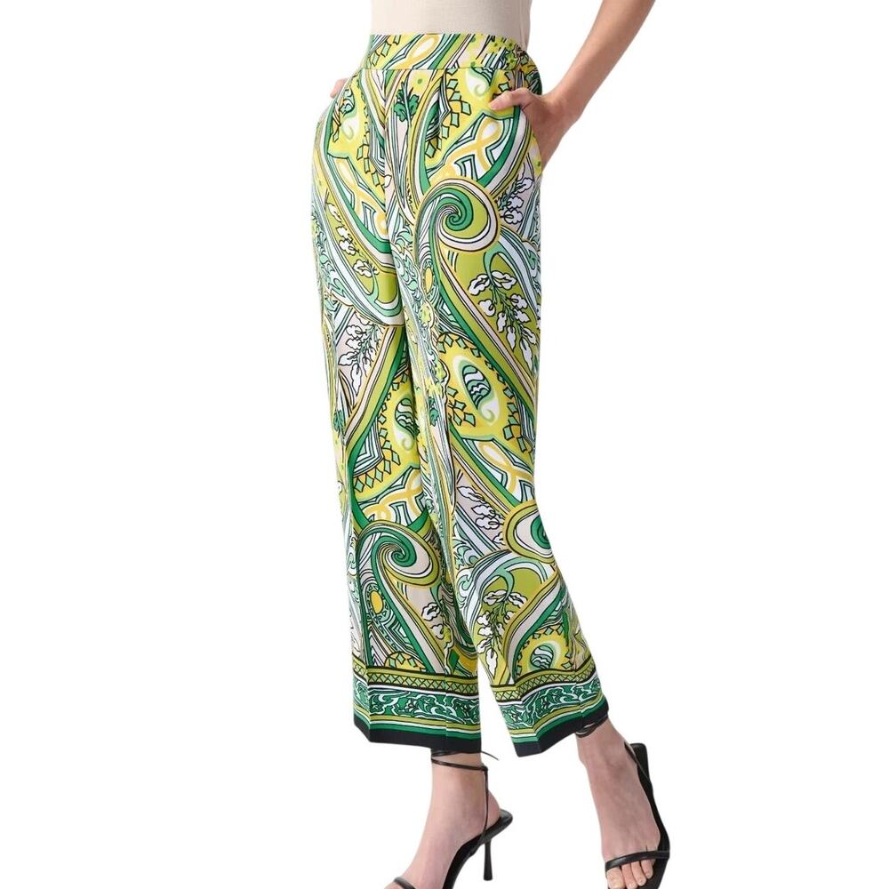 Joseph Ribkoff NEW Yellow Green Paisley Bright Colorful Resort Wear Crop Pants